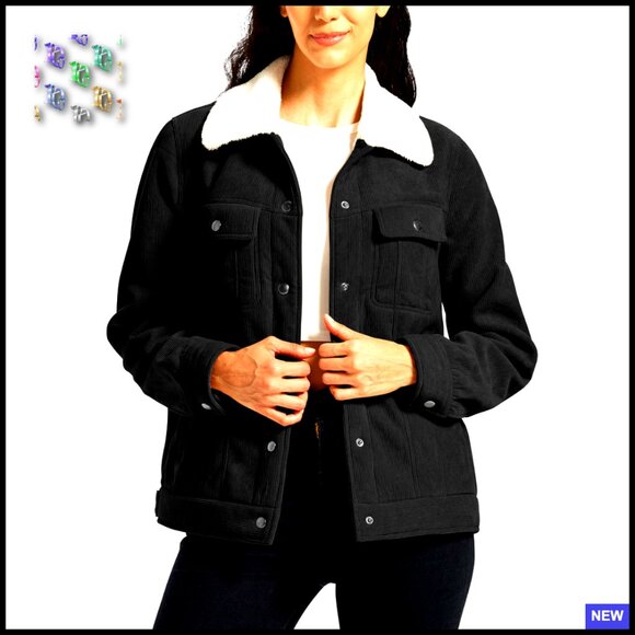 Corduroy Sherpa Fleece Lined Jacket Warm Winter Coat Casual Button Down Pockets